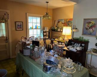 The kitchen dining area and lots of vintage kitchen items