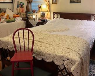 Looking into the master bedroom, doll chair, foot stool
