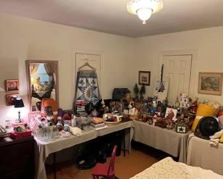 Lots of office, bathroom, Christmas and linens in the master bedroom