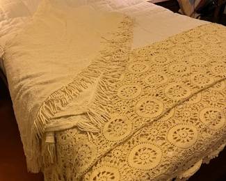 Handmade crochet bed cover, vintage chenille bed spread