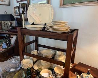 Vintage Homer Laughlin "Garland Century" china, 1930's, handmade wood luggage rack/stool