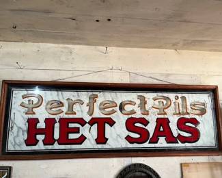 Vintage reverse painted European Beer Sign!  "Perfect Pils" was a brand of beer produced by the brewery "Het Sas" in Boortmeerbeek, Belgium.