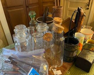 Vintage glass storage jars and bottles