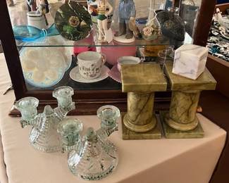 Vintage candle sticks, marble pedestals 