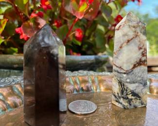 Smoky Quartz on the left and Pietersite on the right.