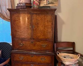 Vintage Tall Boy with great storage, boxes, original art