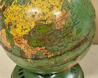 ANTIQUE GLOBE COIN BANK WITH KEY