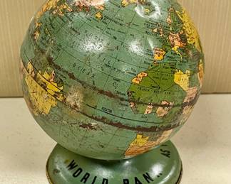 ANTIQUE GLOBE COIN BANK WITH KEY