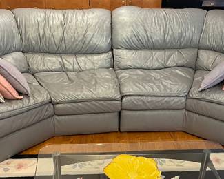 SLATE BLUE LEATHER FLEX-STEEL 2-PCS, 4-SEATS SECTIONAL