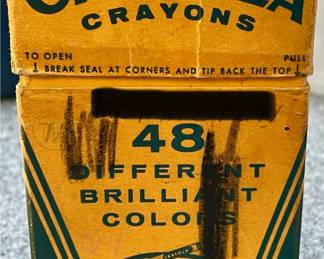 VINTAGE/ANTIQUE CRAYOLA BOX W/CRAYONS
(Name concealed in photo)