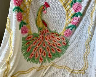 STUNNING ANTIQUE "PEACOCK" CHENILLE SPREAD