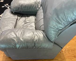 SLATE BLUE LEATHER FLEX-STEEL BACK RECLINER & OTTOMAN  (2-AVAILABLE)