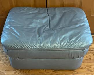 SLATE BLUE LEATHER FLEX-STEEL BACK RECLINER & OTTOMAN  (2-AVAILABLE)