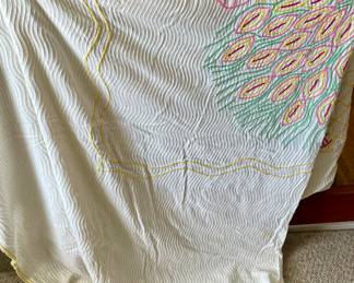 STUNNING ANTIQUE "PEACOCK" CHENILLE SPREAD