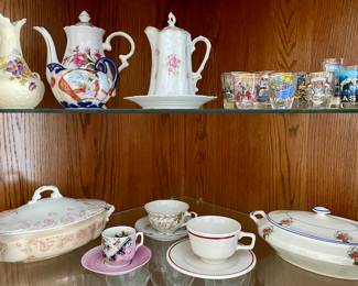 VINTAGE/ANTIQUE DISHES, CUPS & POTS, SHOT GLASSES