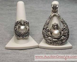 2 SARDA Sterling Silver Cultured White Mabe Pearl Monkey Ring