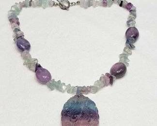2 Rainbow Fluorite Dragon Pendant Necklace