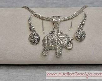 2 SARDA Sterling Silver Elephant 17 Necklace with Earrings