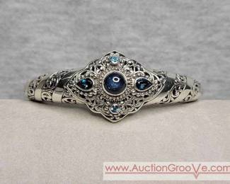 2 SARDA Blue Sapphire and Topaz Sterling Silver Cuff Bracelet