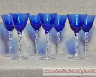 3 Gorgeous Cobalt Blue Hand Blown Glass Goblets