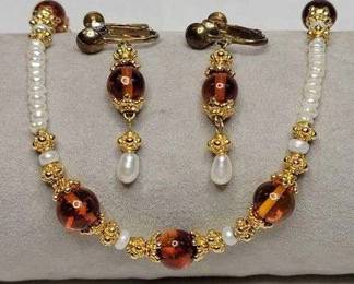2 Natural Amber and Potato Pearl 15 Necklace