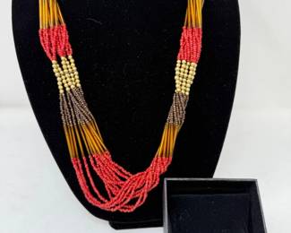 134 BlackStainlessTreeofLifePendantMultiStrandBeadedNecklace