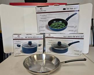 101 3PieceCornerstoneBlueDiamondFryingPanSautePanDutchOven