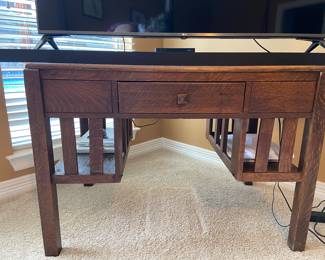 Arts & Crafts or Mission Oak style desk, which could function as a partner's desk or a library table. (drawer opens on both sides)$400. 30 x 42.5 x 26 HxWxD inches 