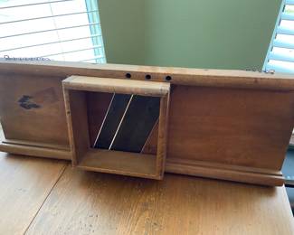 Vintage oak cabbage slicer Solid oak. Original blades. Attached chain for hanging. $45