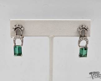 800 10k Gold Emerald and Diamond Earrings, 5.1g