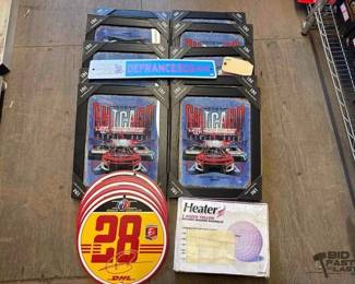 4584  The Highland Mint Framed NASCAR Art, IndyCar Racing Signs, Pitching Machine Baseballs 