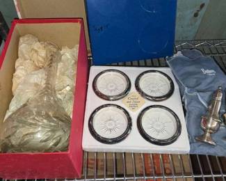 3516  Glass Decanter, Crystal  Silver CoasterAshtrays  More 