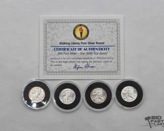 1258  4 Walking Liberty Pure Silver Rounds 