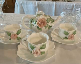 41 $58.00 Rosa collection tea pot & 3 cups