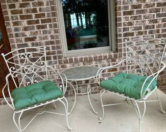 55	$120.00 	Iron cream two chairs & tables  & green pillow 
