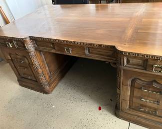 #58	$600.00 	Romwebber desk oak Gothic sides 36x80x30
