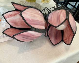 95	.         $190	2 Pink Tulip Stained Glass Sconces
