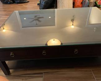 34 $150.00 Coffee table with 2 drawers 54x34x20 with glass top