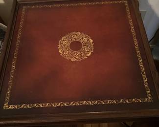 2 $100 each Leather top square table (2 available) 22x22x28T