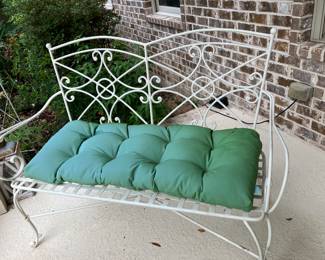 54	$100.00 	Iron cream bench 51"W & green pillow 

