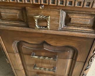 #58	$600.00 	Romwebber desk oak Gothic sides 36x80x30
