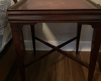 2 $100 each Leather top square table (2 available) 22x22x28T