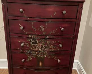 9 $120.00 Five drawers cabinet with floral painted 27x38x16