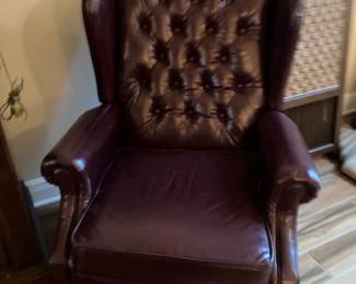 21 $140 each Wing back burgundy leatherette recliners (2)