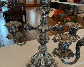 36 $500.00 Pair of Reed & Barton Baroque Rococo silver plate candlesticks 15x16x7