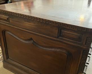 #58	$600.00 	Romwebber desk oak Gothic sides 36x80x30
