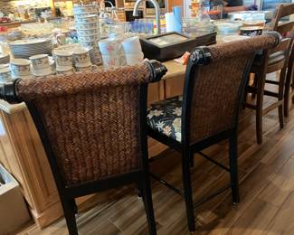 27 $90.00 Set of 2 barstools black & rattan counter height 20Wx43Tx25H seat