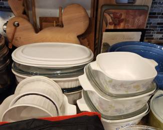 Kitchen Essentials, trays, cutting boards, Corningware