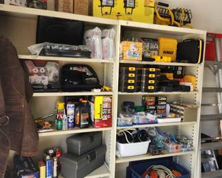 DeWALT Handtools: DeWALT socket set, full sets of drill bits, impact driver bits, storage cases, work lights... Extension cords, nails and screw drivers, tool boxes, galvanized buckets