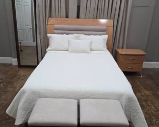 Beautiful Queen BR Set with Velvet Bolstered Headboard & Chrome Legs/Trim
